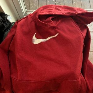 Nike Red Hoodie with Distinctive White Swoosh